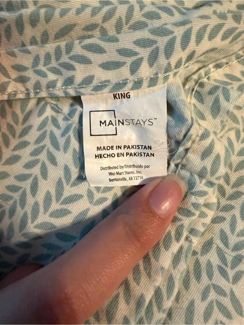 Mainstays Light Blue Leaf-Print Flat Bed Sheet - King